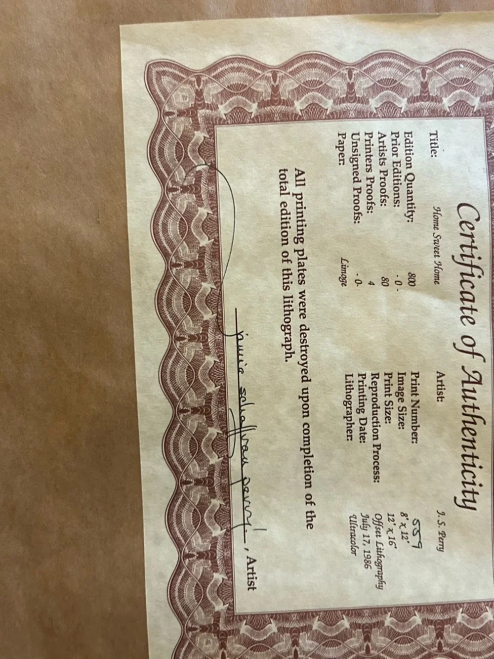 JS Perry Original Lithograph 559/800 Titled “Home Sweet Home”. - Picture 5 of 6